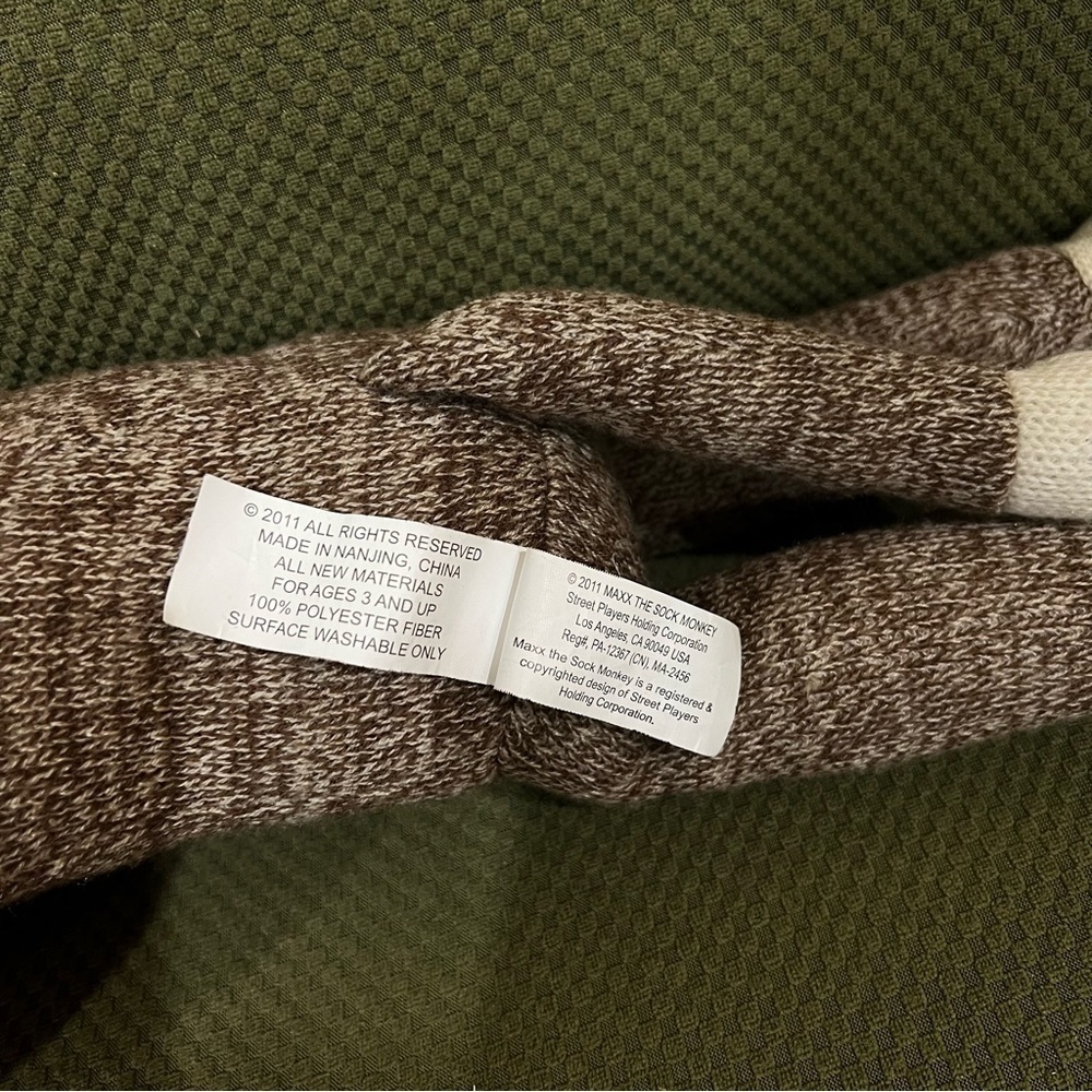 Maxx The Sock Monkey Stuffed Animal Plush Knit 2011 See No Evil Heathered Brown - Picture 5 of 6